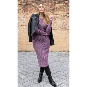 KADA The Space Dye Ribbed Sweater Midi Dress Wild Berry Purple Bodycon NWT Small